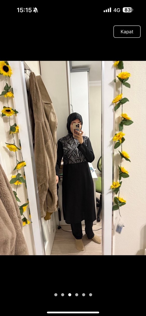 Siyah Uzun Kollu Bağlamalı Spor Tesettür Mayo - Görsel 4