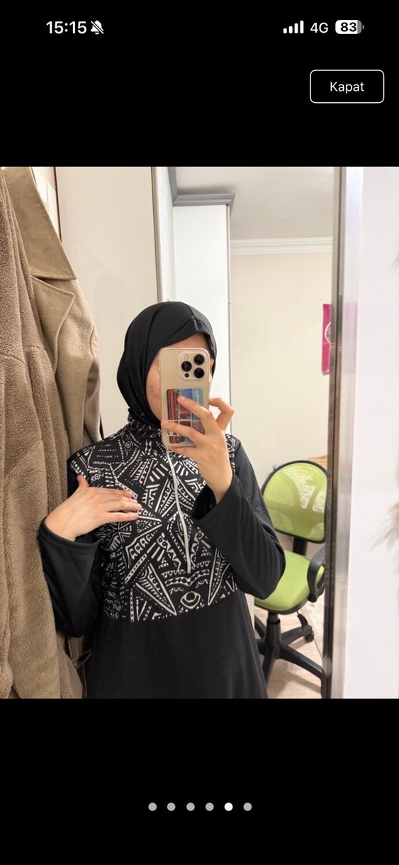 Siyah Uzun Kollu Bağlamalı Spor Tesettür Mayo - Görsel 5