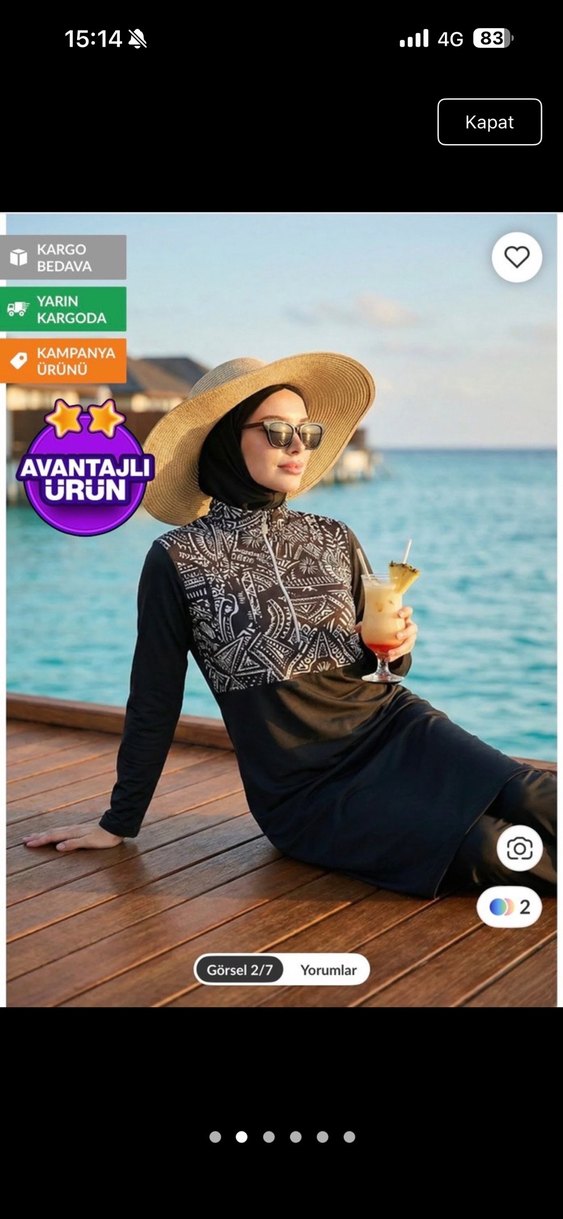 Siyah Uzun Kollu Bağlamalı Spor Tesettür Mayo - Görsel 2