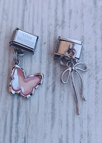 Diğer Pembe Kelebek ve Fiyonk Charm Kadın Takı