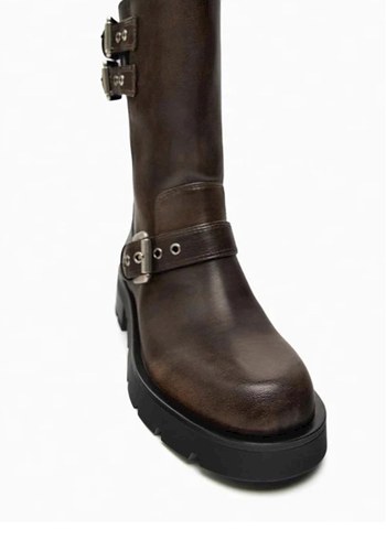 Kahverengi Tokalı Kadın Deri Bot - Görsel 5