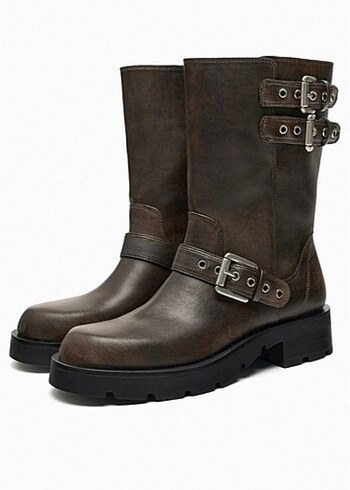 Kahverengi Tokalı Kadın Deri Bot - Görsel 2