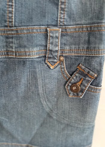 Düğmeli Askılı Kadın Kot Mini Elbise - Görsel 5