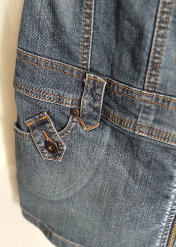 Düğmeli Askılı Kadın Kot Mini Elbise - Görsel 6