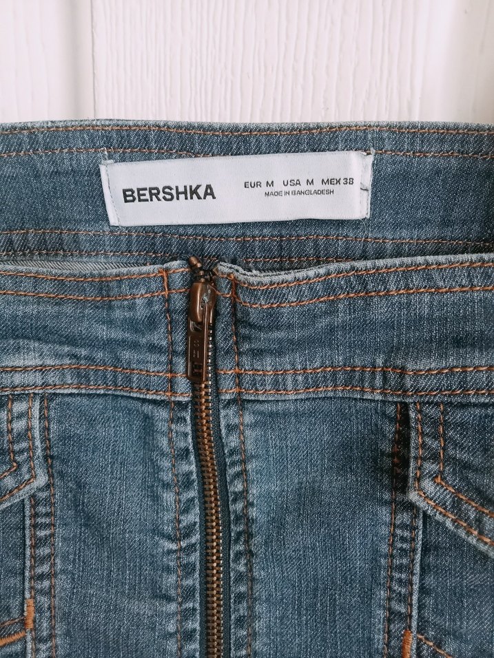 Düğmeli Askılı Kadın Kot Mini Elbise - Görsel 2