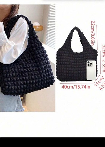 Siyah Örgü Kadın Günlük Tote Çanta - Görsel 2