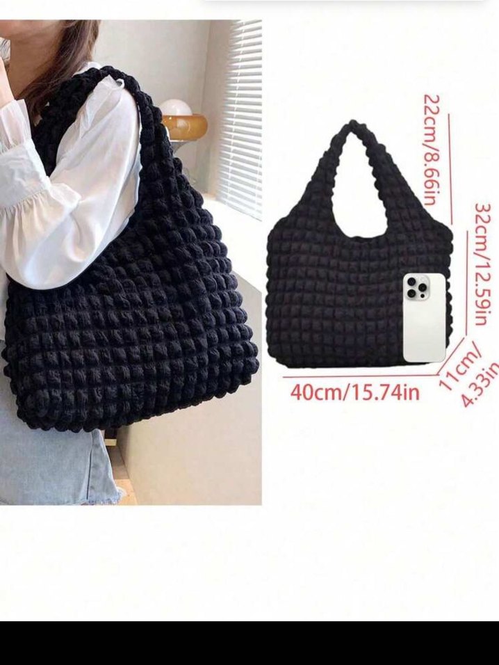 Siyah Örgü Kadın Günlük Tote Çanta - Görsel 2