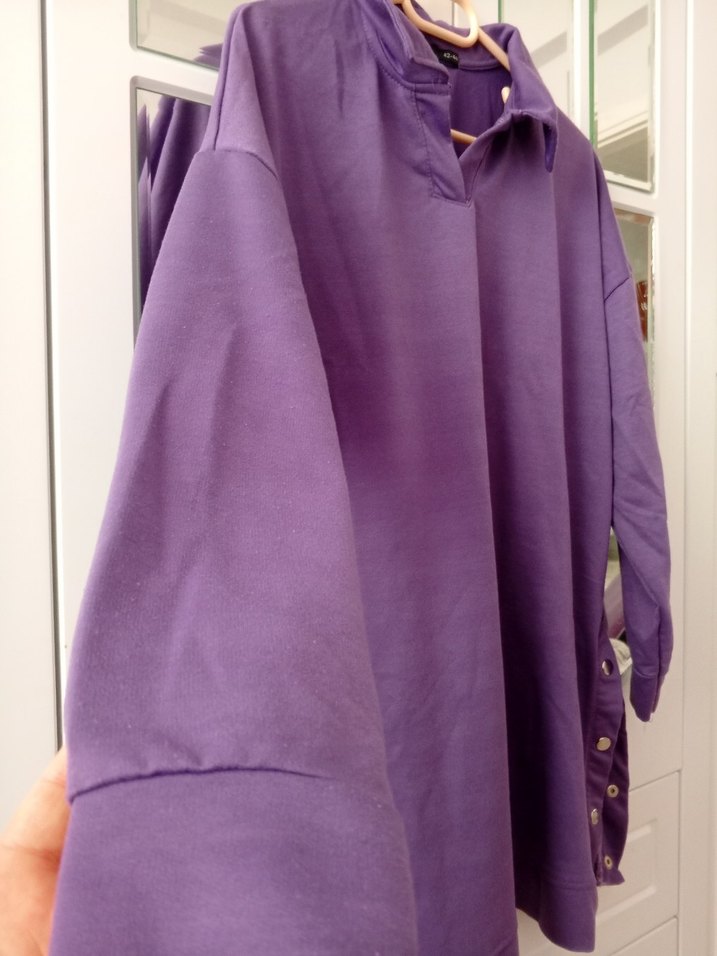 Mor Düğmeli Hamile Uzun Kollu Tişört - Görsel 2