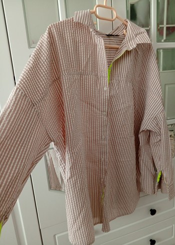 Bej Pilili Uzun Kollu Keten Kadın Gömlek - Görsel 2