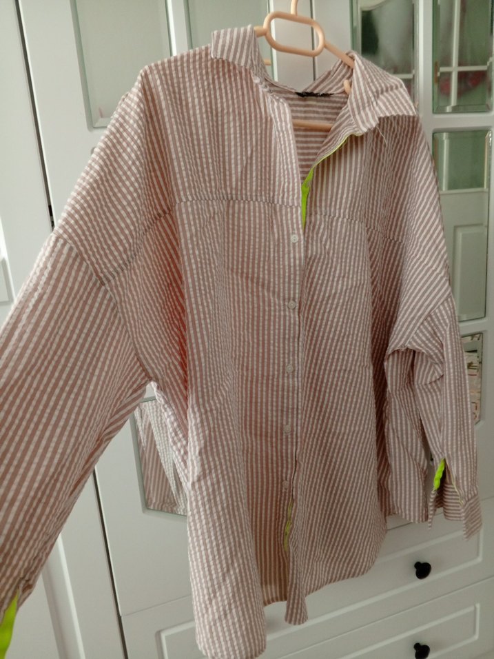 Bej Pilili Uzun Kollu Keten Kadın Gömlek - Görsel 2