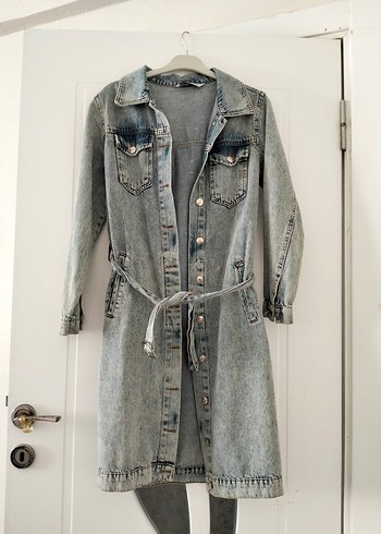 Gri Uzun Denim Ceket