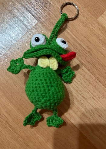 Renkli Yeşil Örgü Kurbağa  anahtarlik - Görsel 4