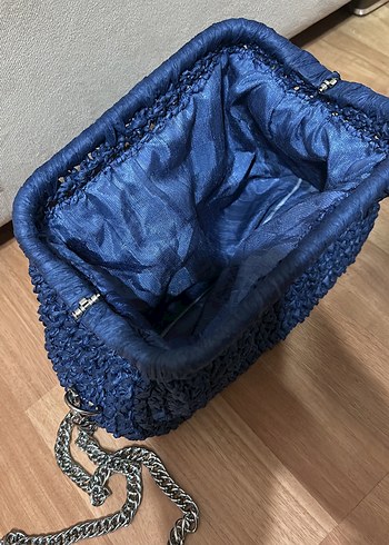 Zincir Detaylı Lacivert Örgü Kadın Çanta - Görsel 2