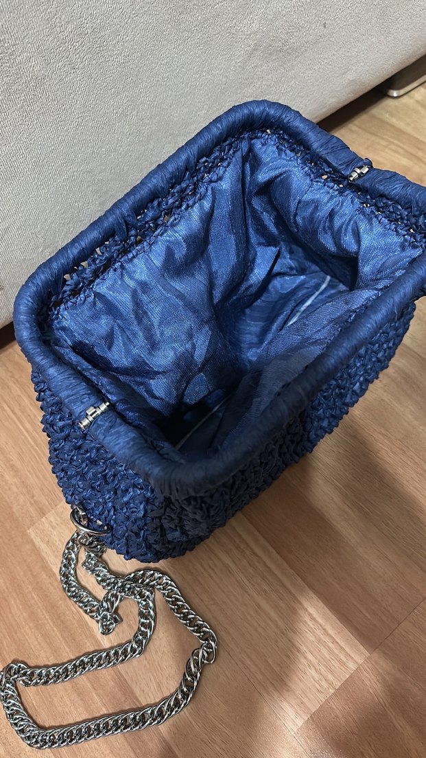 Zincir Detaylı Lacivert Örgü Kadın Çanta - Görsel 2