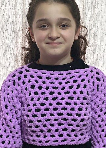 Mor Örgü Kadın Triko Crop Kazak - Görsel 2