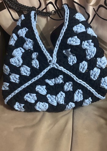 Bohem Gri Örgü Kadın Çanta - Görsel 2