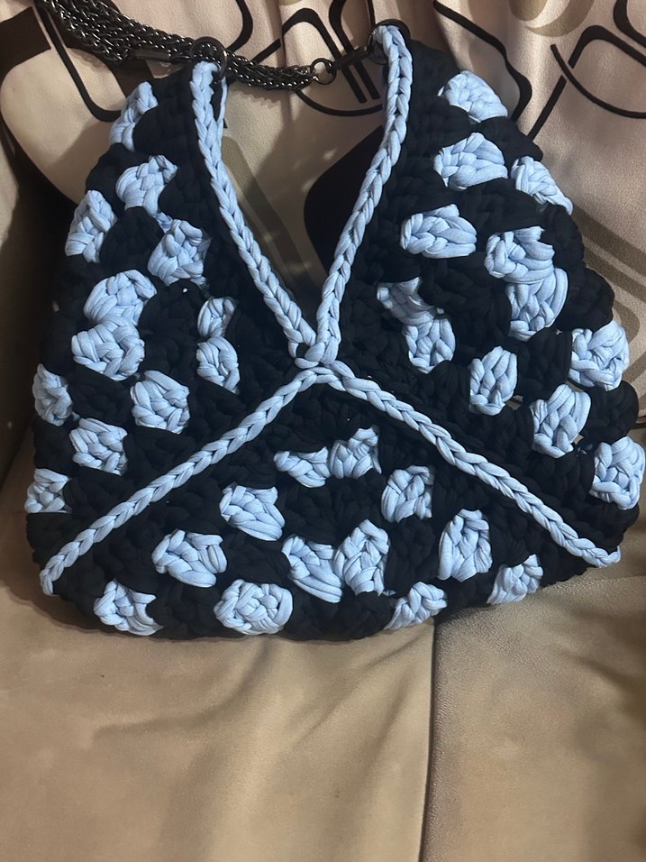 Bohem Gri Örgü Kadın Çanta - Görsel 2