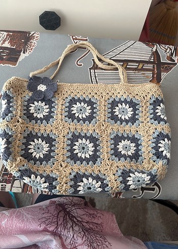 Örgü Çiçek Desenli Bohem Kadın Çantası - Görsel 2