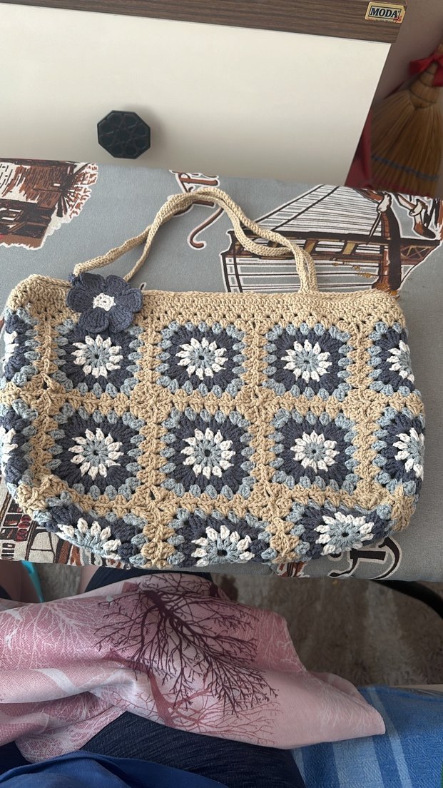 Örgü Çiçek Desenli Bohem Kadın Çantası - Görsel 2