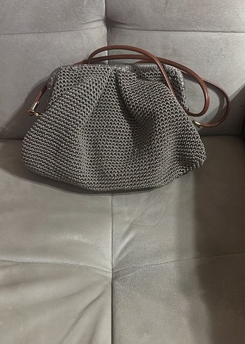 Gri Örgü Kadın Portföy Çanta - Görsel 4