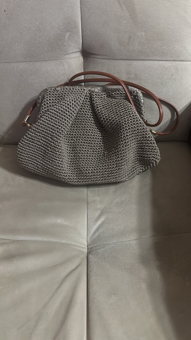 Gri Örgü Kadın Portföy Çanta - Görsel 4