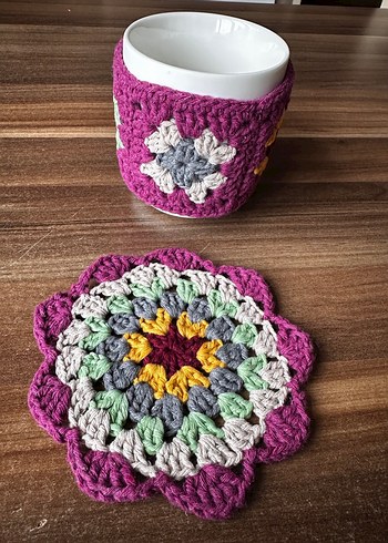 Bohem Çok Renkli El Yapımi bardak altligi ve kupa kilifi - Görsel 3