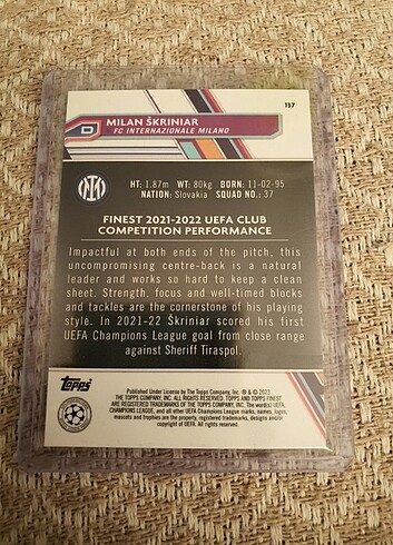 panini topps finest milan skriniar /275