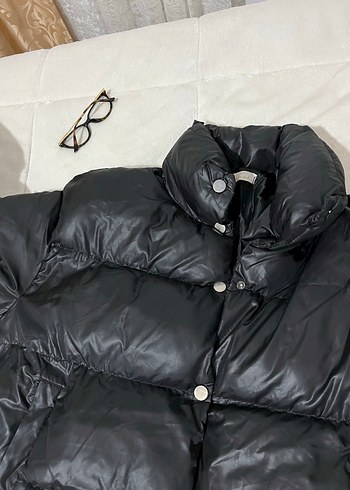 xl Beden Düğmeli Siyah Uzun Kadın Kışlık Mont