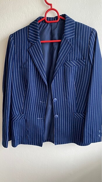 Çizgili lacivert blazer ceket