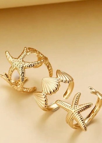 Altın Renkli Bohem Deniz Kabuklu Yüzük Seti - Görsel 3