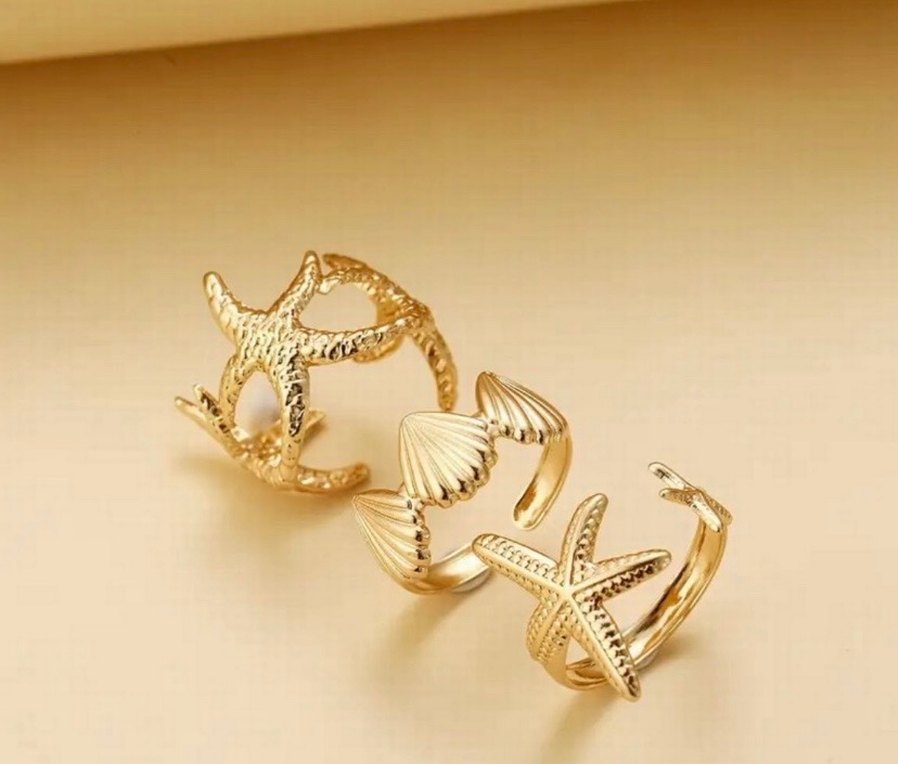 Altın Renkli Bohem Deniz Kabuklu Yüzük Seti - Görsel 3