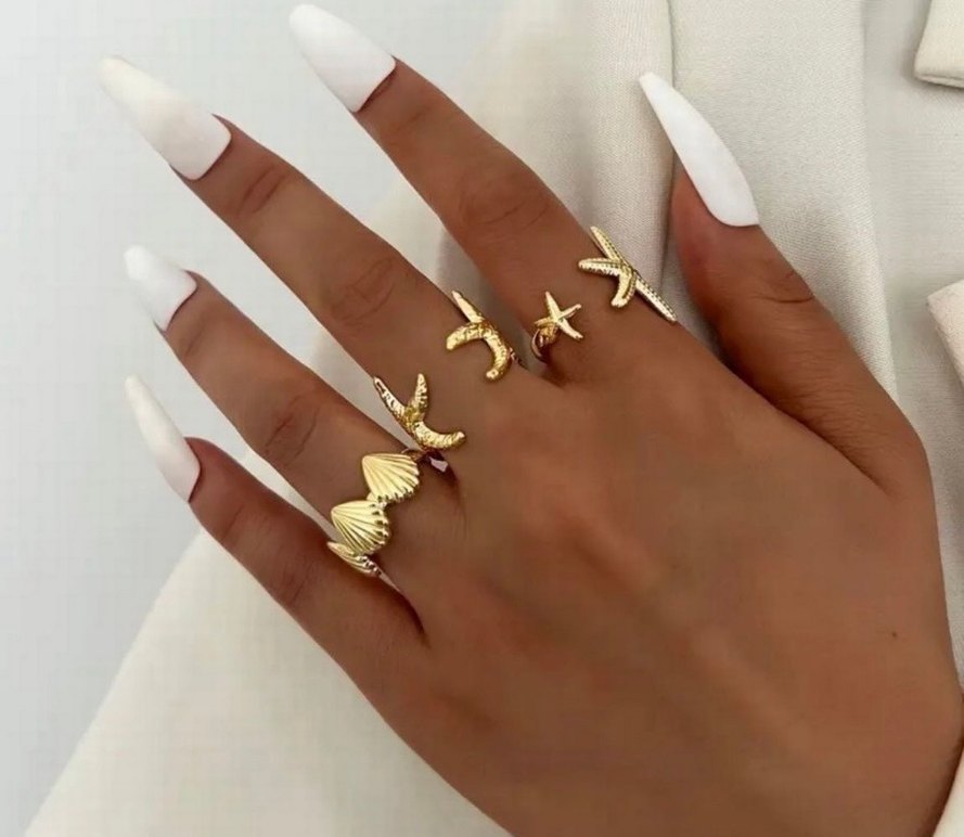 Altın Renkli Bohem Deniz Kabuklu Yüzük Seti - Görsel 2