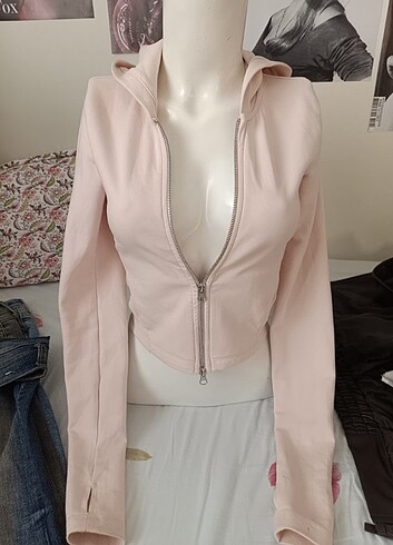 xs Beden pembe Renk Bershka crop Pembe hirka