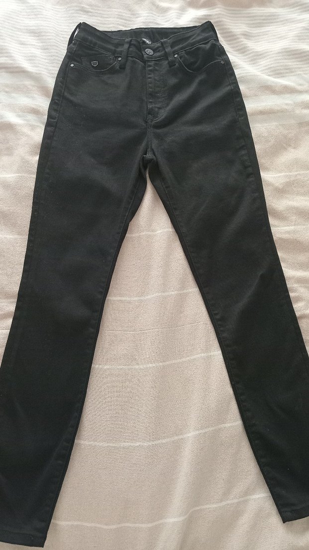 Düğmeli Siyah Kadın Denim Pantolon - Görsel 2