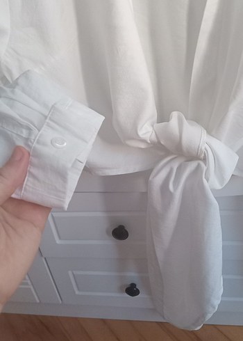 Düğmeli Beyaz Keten Kadın Gömlek - Görsel 5