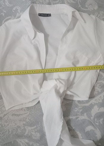 Düğmeli Beyaz Keten Kadın Gömlek - Görsel 8