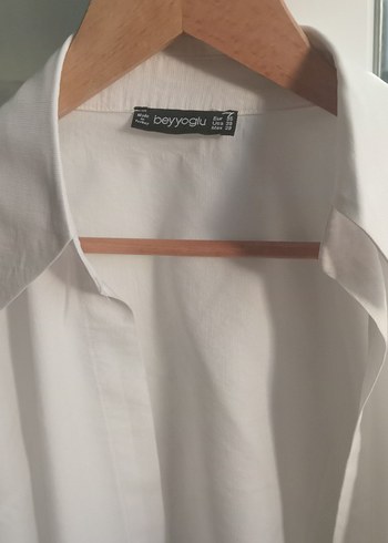 Düğmeli Beyaz Keten Kadın Gömlek - Görsel 2