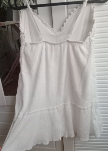 İnce Askılı Beyaz Nakışlı Mini Örgü Elbise - Görsel 7