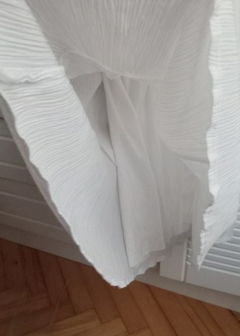 İnce Askılı Beyaz Nakışlı Mini Örgü Elbise - Görsel 8