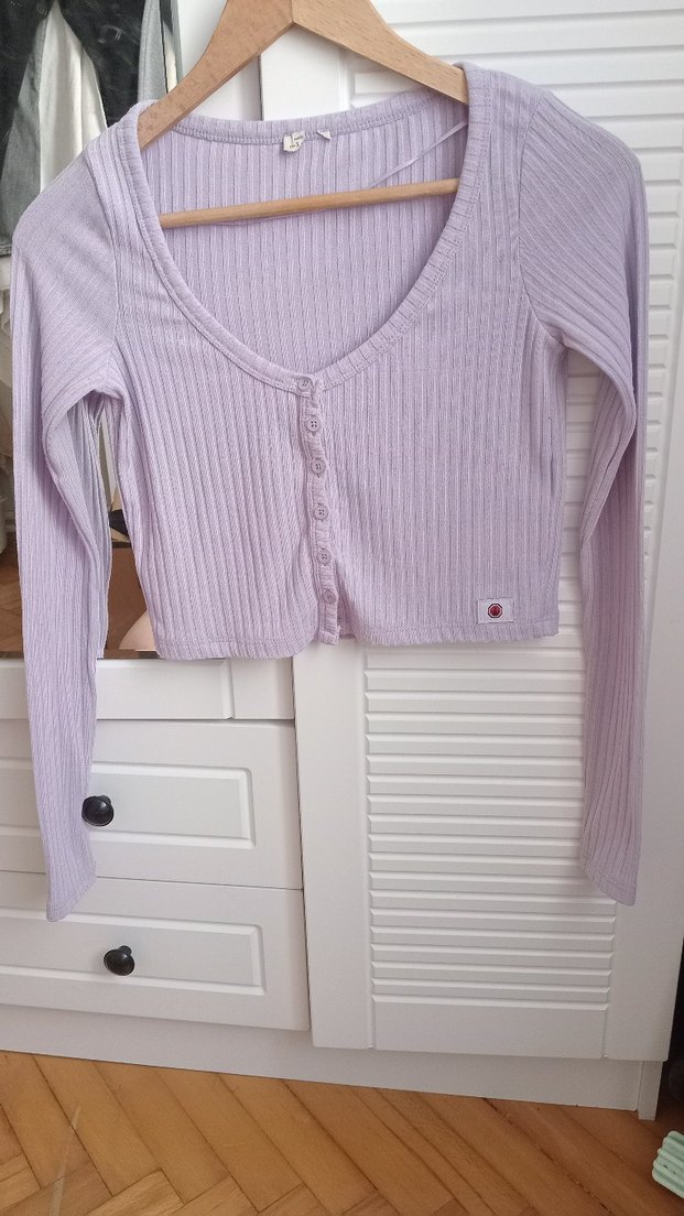 Düğmeli Mor Kız Çocuk Uzun Kollu Hırka - Görsel 3