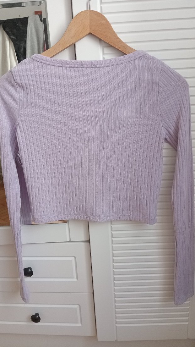 Düğmeli Mor Kız Çocuk Uzun Kollu Hırka - Görsel 4