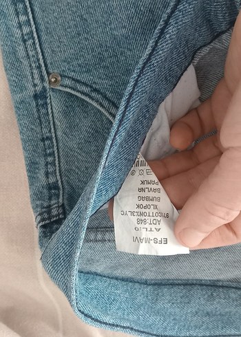 Mavi Beli Kemerli Rahat Kesim Denim Pantolon - Görsel 7