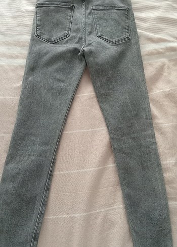 Düğmeli Gri Kadın Kot Pantolon - Görsel 7