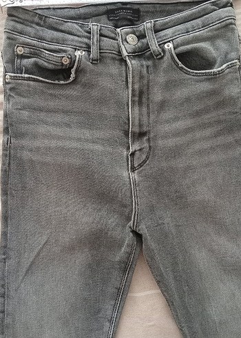 Düğmeli Gri Kadın Kot Pantolon - Görsel 5