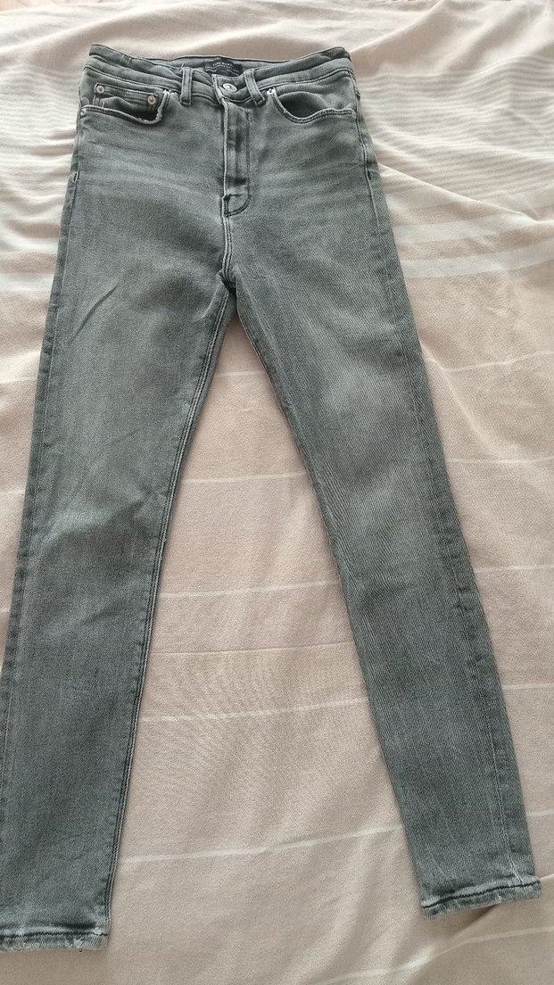 Düğmeli Gri Kadın Kot Pantolon - Görsel 4