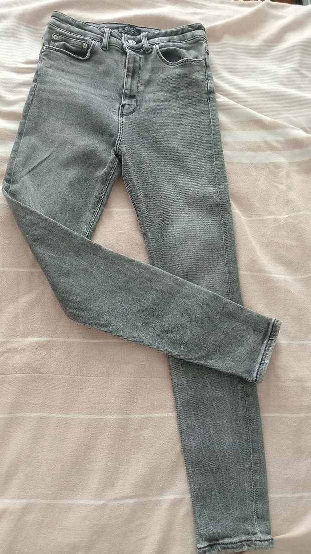 Düğmeli Gri Kadın Kot Pantolon - Görsel 3