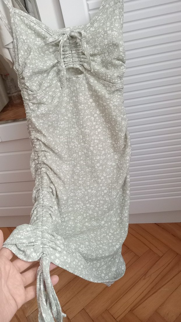 Gri Bohem Uzun Kolsuz Keten Elbise - Görsel 4