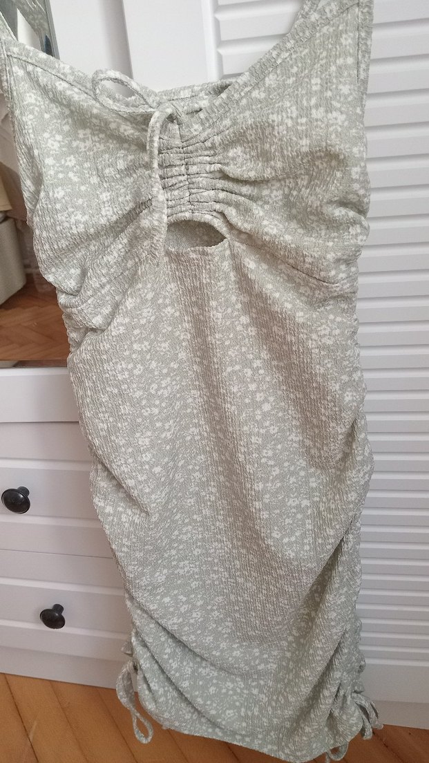 Gri Bohem Uzun Kolsuz Keten Elbise - Görsel 3