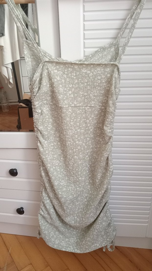 Gri Bohem Uzun Kolsuz Keten Elbise - Görsel 5