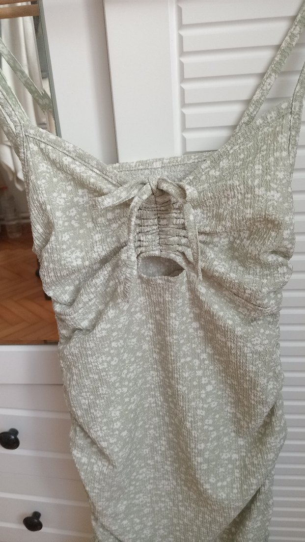 Gri Bohem Uzun Kolsuz Keten Elbise - Görsel 2